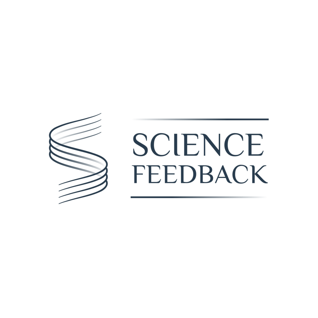 Logo de Science Feedback avec un motif en spirale et le texte 'SCIENCE FEEDBACK' à droite.